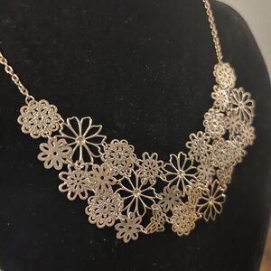 Silver Tone Floral Butterfly Filigree Bib Statement Necklace Adjustable Chain